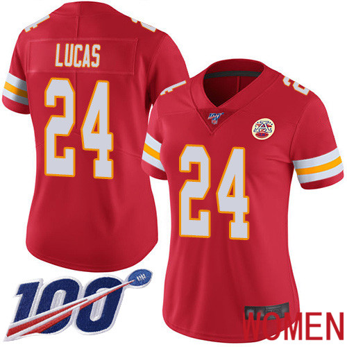 Women Kansas City Chiefs 24 Lucas Jordan Red Team Color Vapor Untouchable Limited Player 100th Season Football Nike NFL Jersey